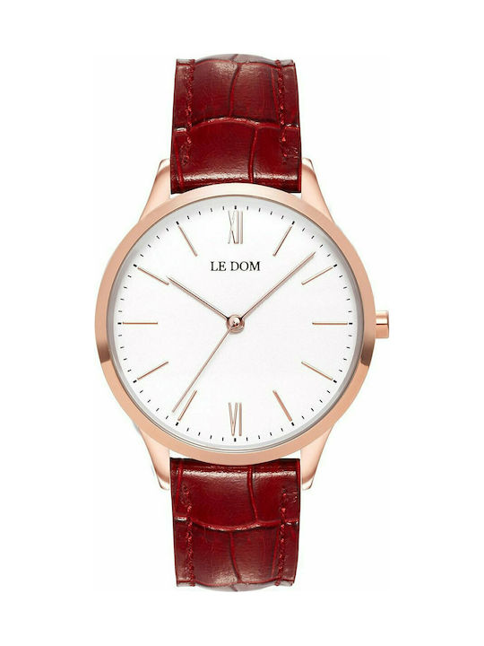 Le Dom Classic Watch with Red Leather Strap