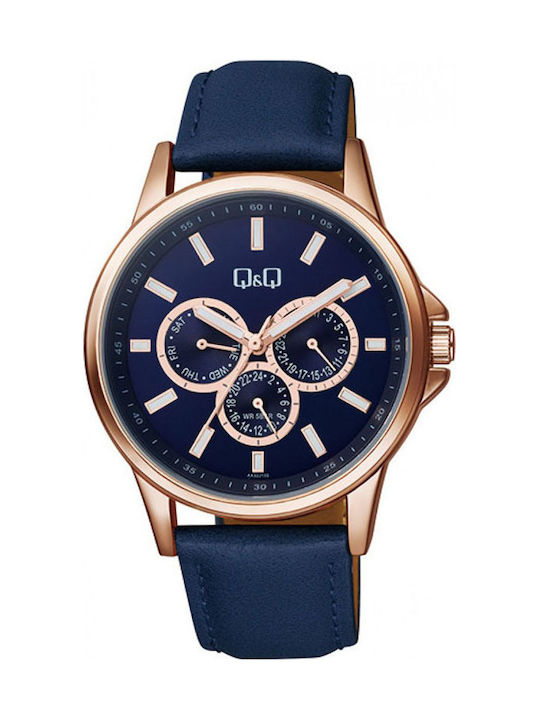 Q&Q Watch Battery with Blue Leather Strap AA32J102Y