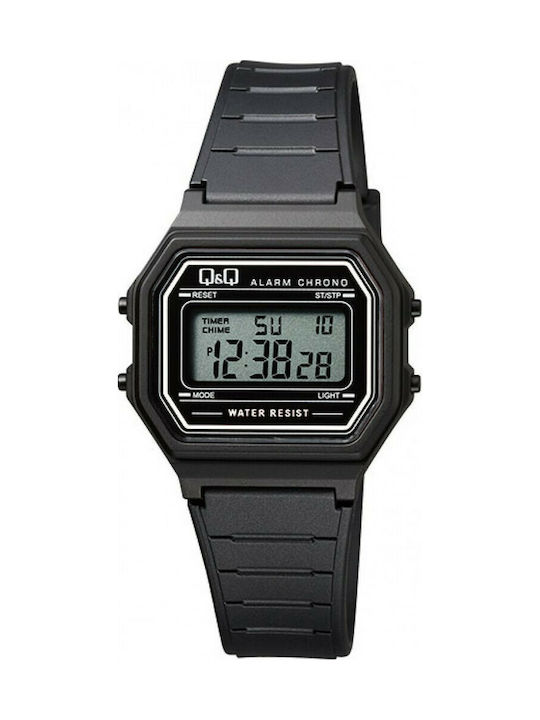 Q&Q Digital Watch Battery with Black Rubber Strap M173J008Y