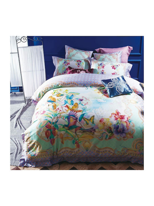 Fennel Duvet Cover Set Cotton Queen with 2 Pillowcases 220x240 DC-300L-220240-003 Multicolored