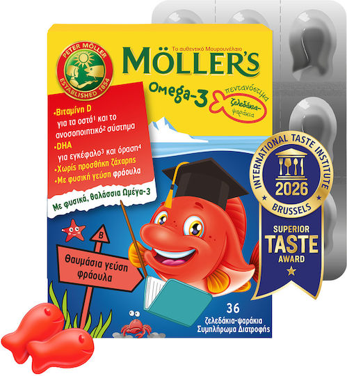 Möller’s Omega-3 Ζελεδάκια Ψαράκια Φράουλα 36 Ζελεδάκια