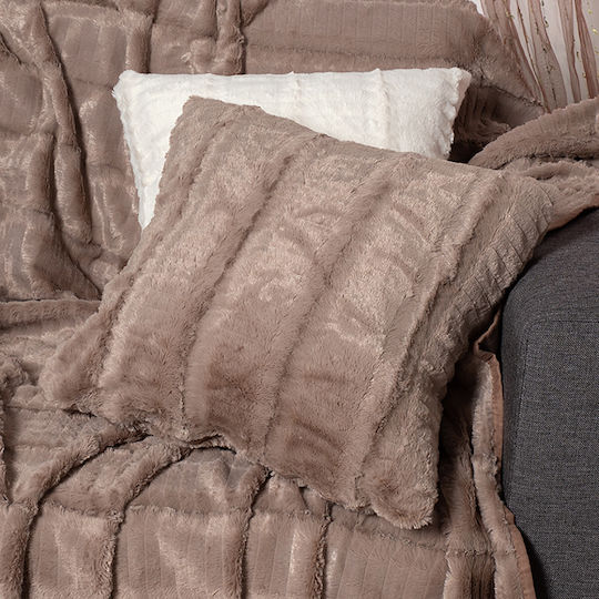 Silk Fashion Decorative Pillow Case Stripe Furry Brown 45x45cm