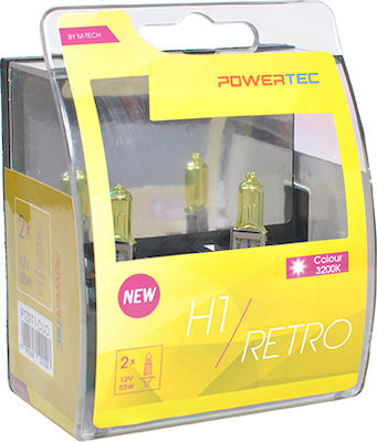 M-Tech Lămpi Autoturismului & Motocicletei Powertec Retro H1 Halogen 3200K Alb cald 12V 55W 2buc