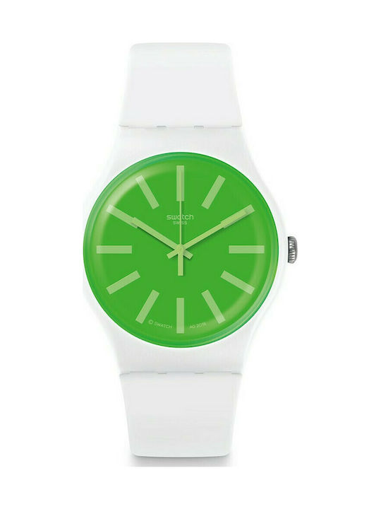 Swatch Grassneon Uhr mit Weiß Kautschukarmband