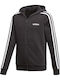 Athletic Kids Sweatshirt Cardigan Cotton with Hood Black Essentials 3-Stripes