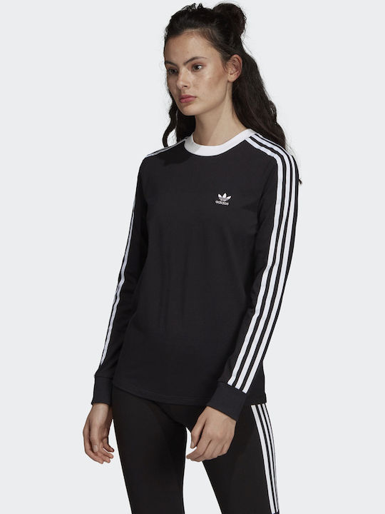 Adidas 3 Stripes Μακρυμάνικη Γυναικεία Αθλητική Μπλούζα Μαύρη