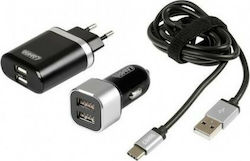 Lampa Σετ Αυτοκίνητου και Πρίζας με Θύρα USB-A και Καλώδιο USB-C Ασημί (38853)