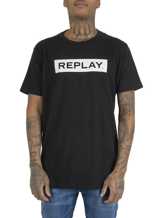 Black T-Shirt Blackboard with Logo Men\'s M3720.000.2660.099 Replay