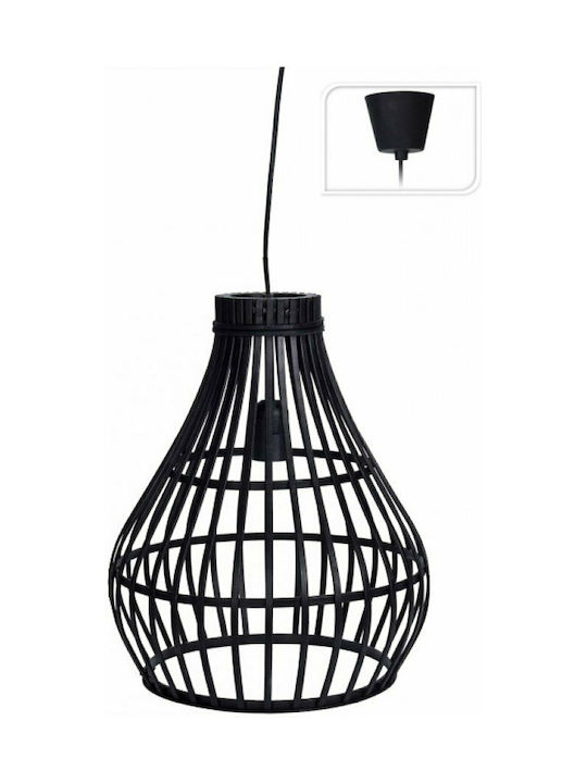 Zaros Bamboo Adjustable Pendant Light Black Boho with Socket E27 32x39cm