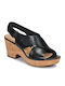 Clarks Anatomic Platform Leather Women's Sandals Maritsa Lara Black with Chunky Medium Heel