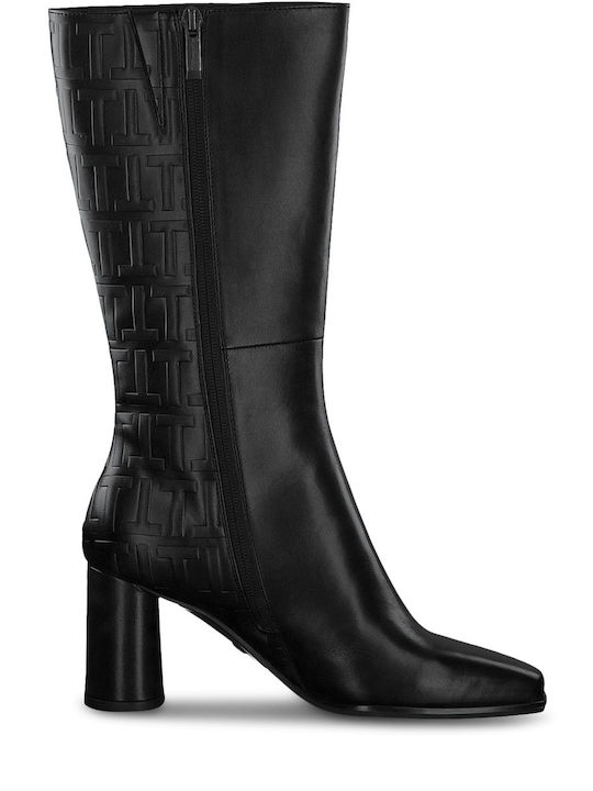 Tamaris Leder Damenstiefel mit mittlerem Absatz Schwarz
