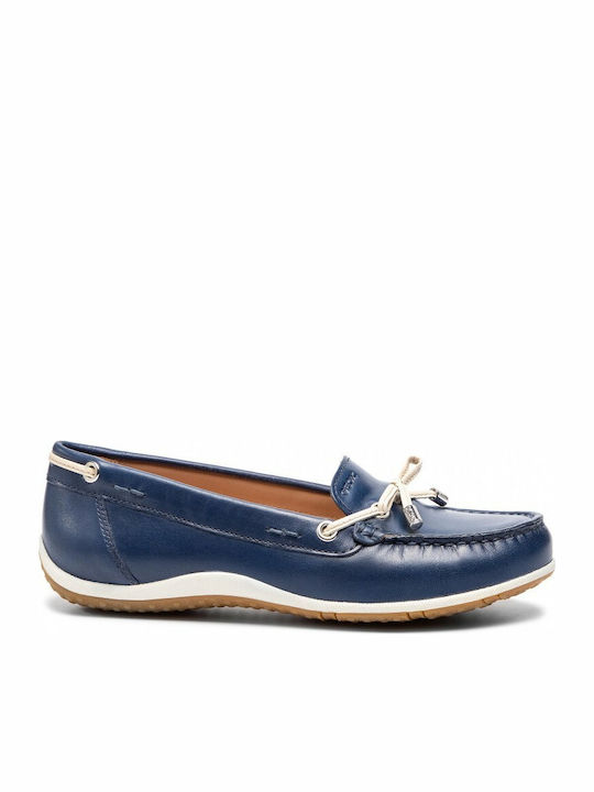 Geox D Vega Moc B Leather Women's Moccasins in Blue Color