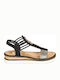 Rieker Leather Women's Flat Sandals in Black Color