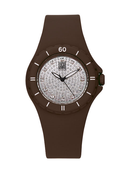 Light Time Silicon Strass Uhr mit Braun Kautschukarmband
