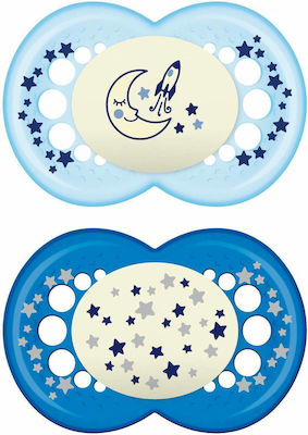 Mam Orthodontic Pacifiers Silicone Stars-Moon Blue-Blue Night for 16+ months 2pcs