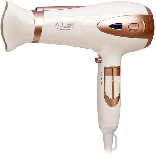 Adler Ionic Hair Dryer with Diffuser 2400W Bronze,White
