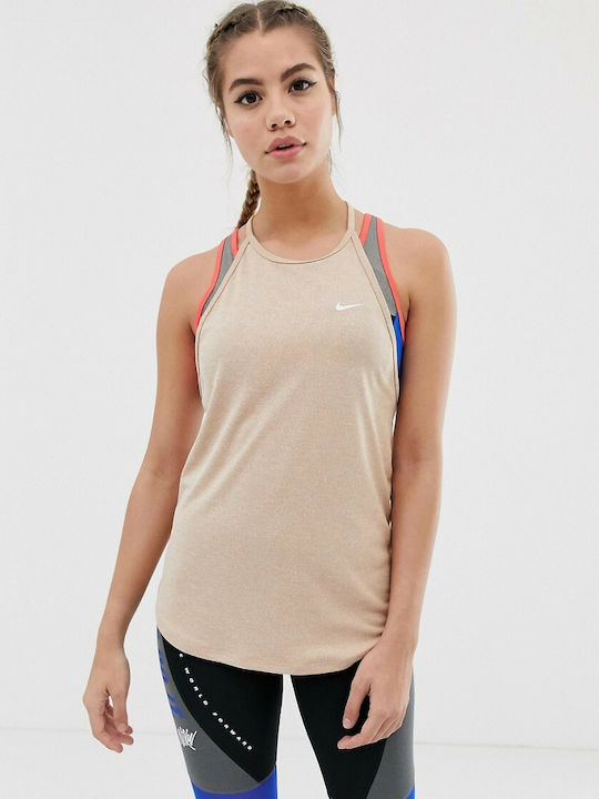 Nike Dri-Fit Elastika Αμάνικη Γυναικεία Αθλητική Μπλούζα Καφέ