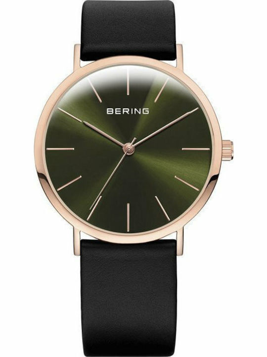 Bering Time Classic Ανδρικό Ρολόι 36mm Μπαταρίας με Μαύρο Δερμάτινο Λουράκι