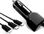 Totu Design Car Charger Black Total Intensity 2.1A with Cable Lightning / Micro-USB / Type-C