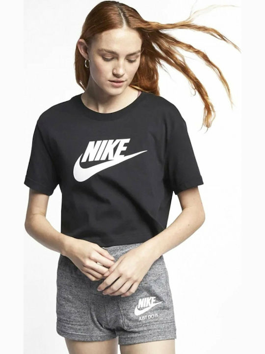 Nike Essential Γυναικείο Αθλητικό Crop Top Κοντομάνικο Μαύρο Μαύρο