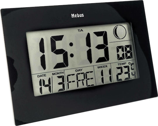 Mebus Επιτραπέζιο Ψηφιακό Ρολόι LCD με Ξυπνητήρι Μαύρο 46732
