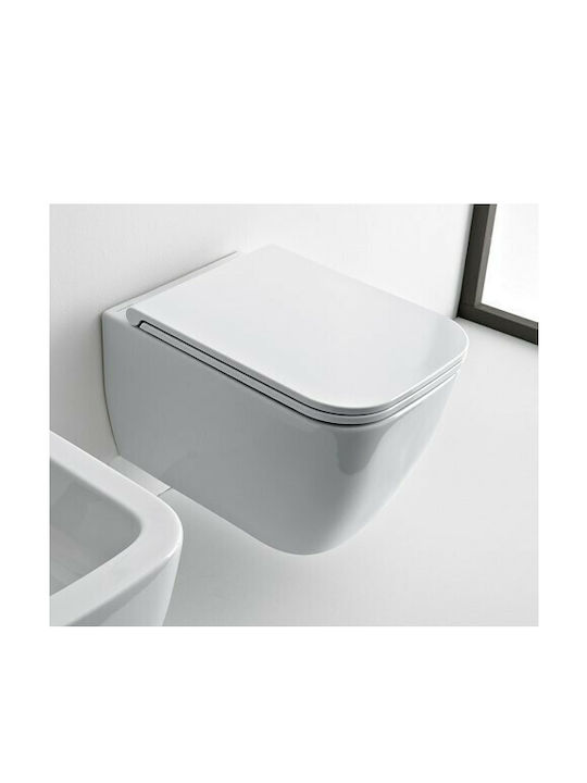 Scarabeo Teorema Rimless Wall-Mounted Toilet that Includes Slim Soft Close Cover White