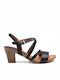 Caprice Anatomic Leather Women's Sandals with Ankle Strap Black with Chunky Medium Heel