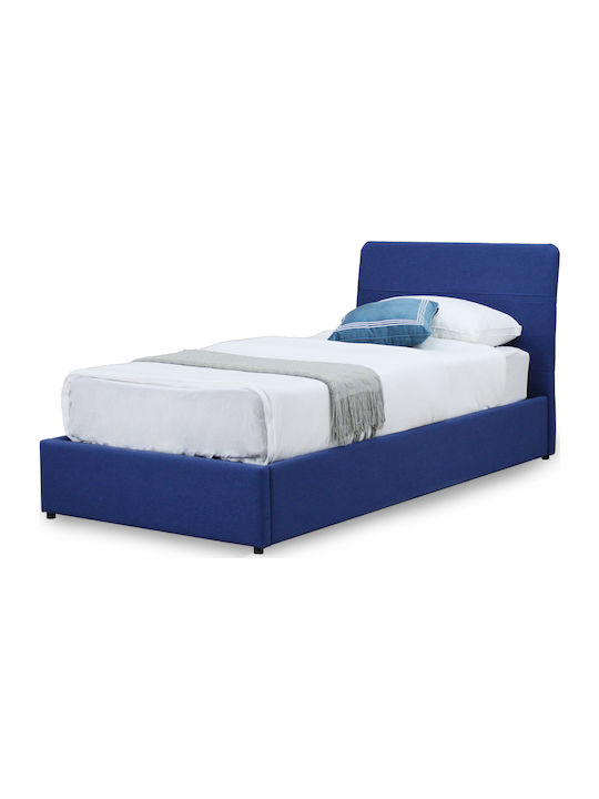 Deniz Κρεβάτι Μονό Επενδυμένο με Ύφασμα Μπλε με Αποθηκευτικό Χώρο & Τάβλες 90x200cm