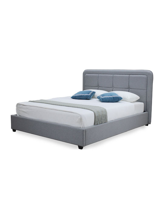 Lea Κρεβάτι Υπέρδιπλο Επενδυμένο με Ύφασμα Γκρι με Αποθηκευτικό Χώρο & Τάβλες 160x200cm
