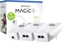 Devolo Magic 1 WiFi 2|1 Powerline Triple Kit Wi‑Fi 5 with Passthrough Socket and 2 Ethernet Ports