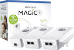 Devolo Magic 1 WiFi 2|1 Powerline Τριπλού Kit για Ασύρματη Σύνδεση Wi‑Fi 5 με Passthrough Πρίζα και 2 Θύρες Ethernet