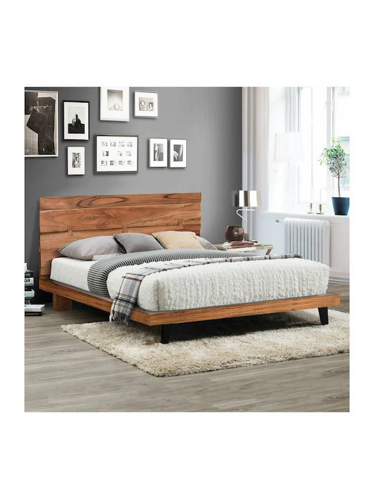 Fansi Κρεβάτι Υπέρδιπλο από Μασίφ Ξύλο Φυσικό με Τάβλες για Στρώμα 160x200cm