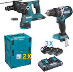 Makita Set Schlagbohrschrauber & Hammer 18V mit 3 Batterien 5Ah