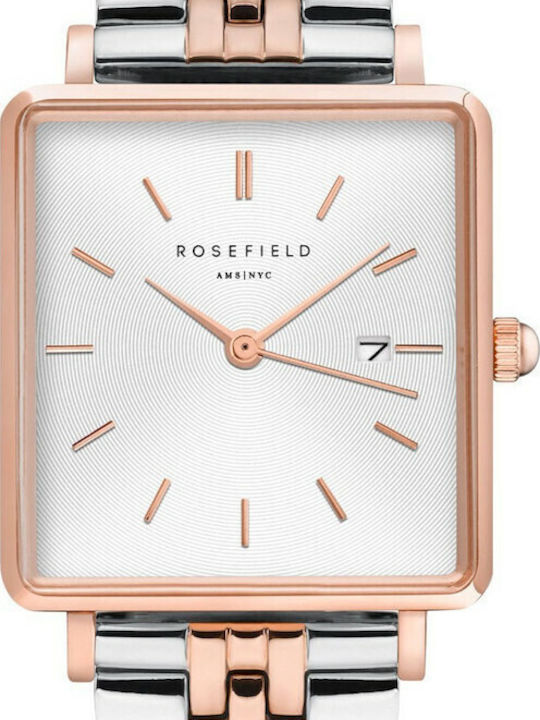 Rosefield The Boxy Γυναικείο Ρολόι 28mm Μπαταρίας με Ασημί Μεταλλικό Μπρασελέ