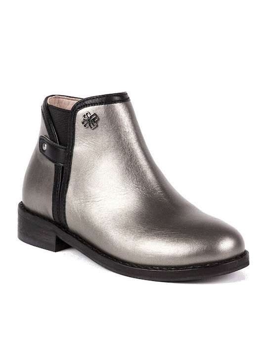 Mayoral Kids Leather Boots with Zipper Silver