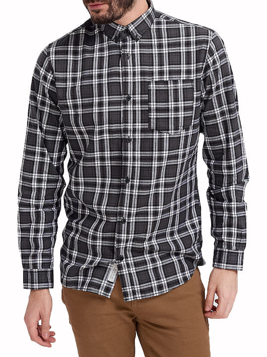 Jack & Jones Men's Shirt Long Sleeve Cotton Checked Gray