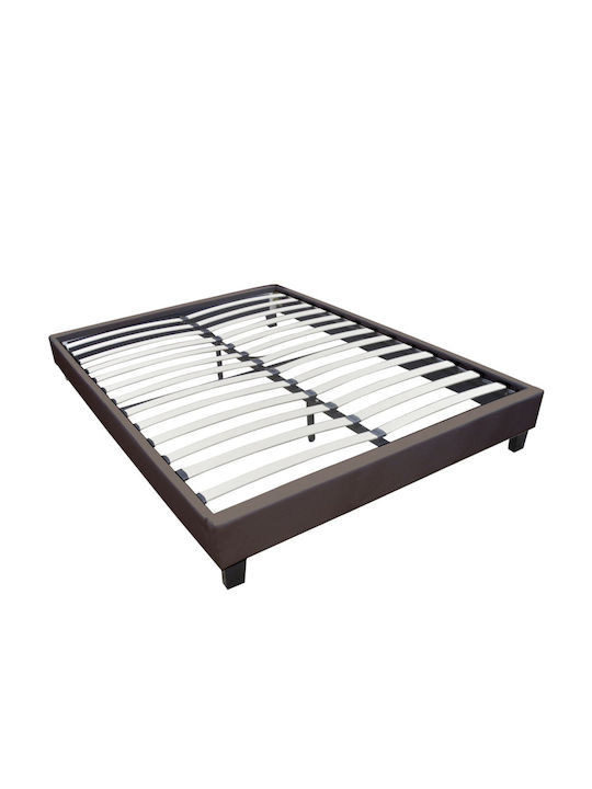 Double Bed Base Upholstered with Brown Faux Leather for 150x200cm Mattress E2015,4LB