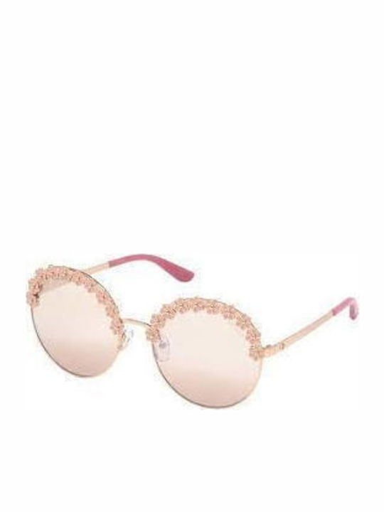 Guess Damen Sonnenbrille mit Gold Metall Gestell und Rosa Spiegel Linse