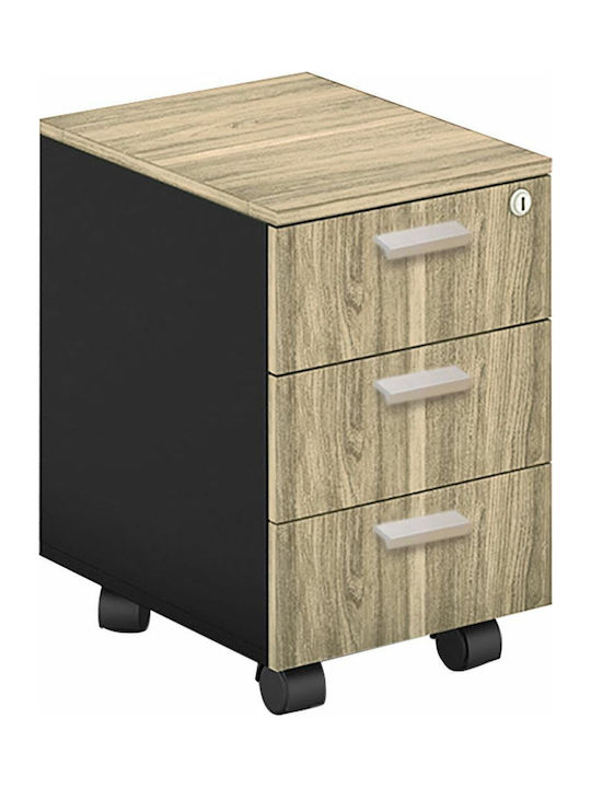 Project Office Storage Chipboard Drawer with Wheels, Lock & 3 Drawers Sonoma / Γκρι L41xW45xH59cm