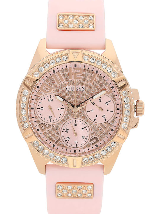 Guess Γυναικείο Ρολόι 40mm Χρονογράφος Μπαταρίας με Ροζ Καουτσούκ Λουράκι
