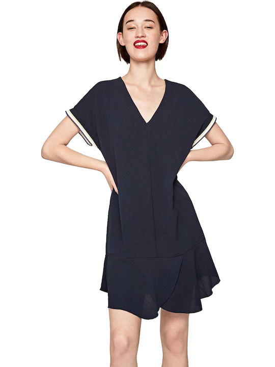 Pepe Jeans Evie Summer Mini Dress with Ruffle Navy Blue