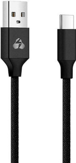 Powertech Braided USB 2.0 Cable USB-C Male to USB-A Black 1m
