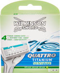 Wilkinson Sword Quattro Titanium Sensitive Ανταλλακτικές Κεφαλές με 4 Λεπίδες & Λιπαντική Ταινία για Ευαίσθητες Επιδερμίδες 8τμχ