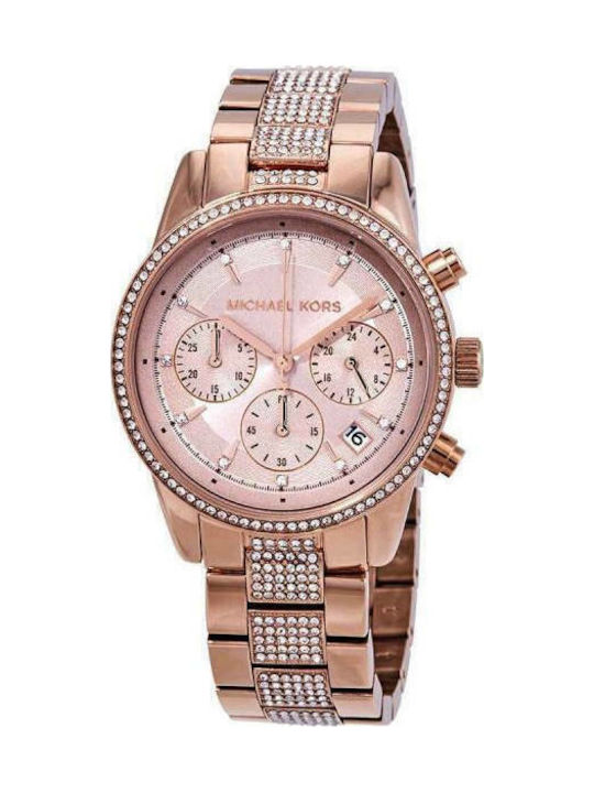 Michael Kors Ritz Watch with Metal Bracelet Pink Gold