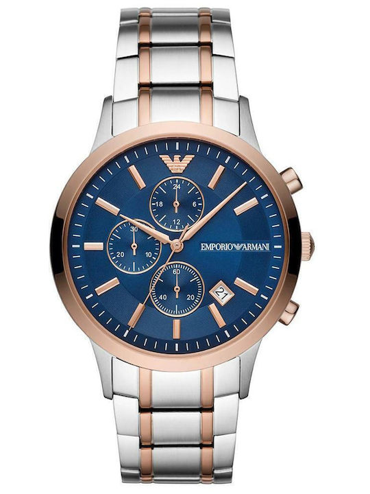 Emporio Armani Men's Watch 43mm Chronograph Battery with Silver Metal Bracelet