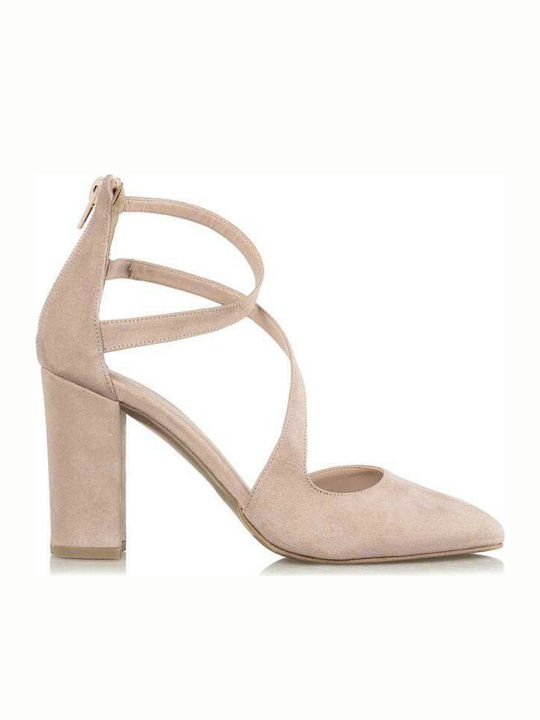 Envie Shoes Suede Nude High Heels with Strap