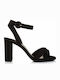Sante Suede Women's Sandals with Ankle Strap Black with Chunky High Heel