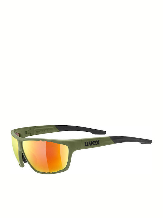 Uvex Sportstyle 706 Men's Sunglasses with Green Plastic Frame and Orange Mirror Lens S5320067716