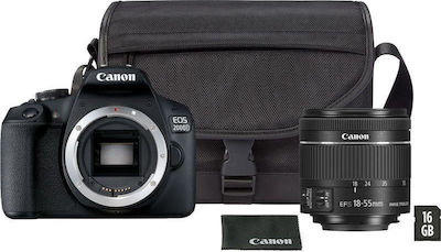 Canon DSLR Camera EOS 2000D Crop Frame Kit (EF-S 18-55mm F3.5-5.6 IS II + Shoulder Bag + SD Card) Black