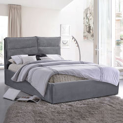 Royalty Κρεβάτι Υπέρδιπλο Επενδυμένο με Ύφασμα Γκρι με Τάβλες για Στρώμα 160x200cm